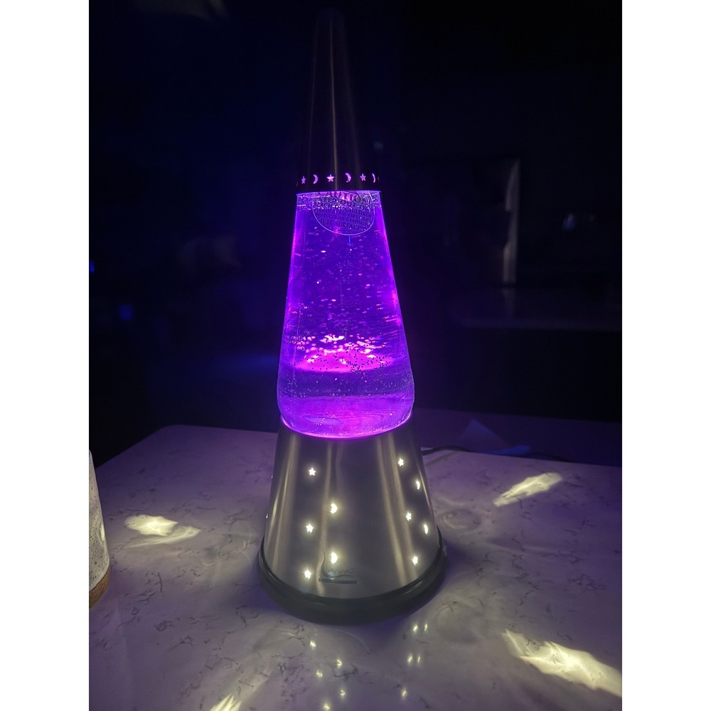 Lava Wizard Model 6633 Lamp Wizard Glitter Silver Celestial Stars Moons Cone